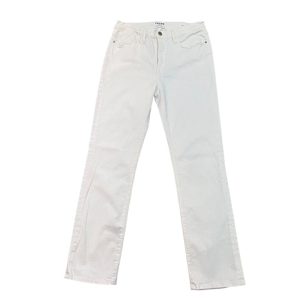 Frame Denim Le High Straight Leg Jeans Blanc White SZ 31 Stretch Casual Womens